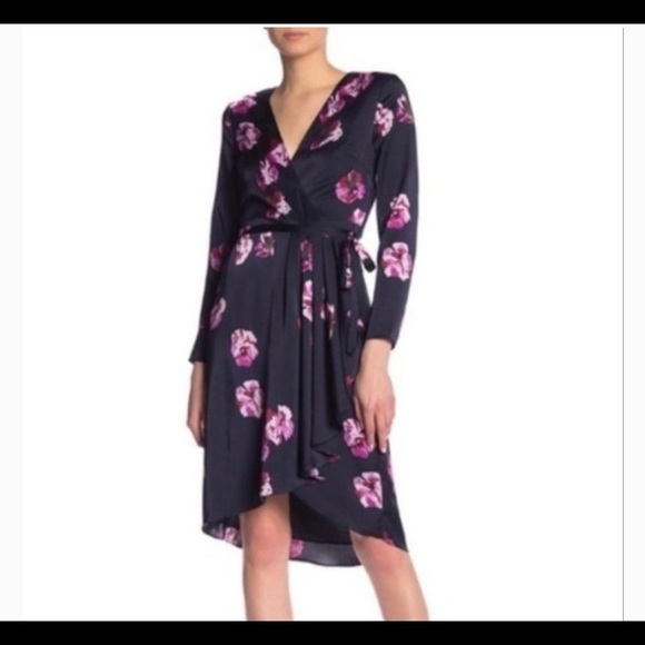 JOIE Miltona Purple Floral Print Satin Wrap Dress - Picture 8 of 8